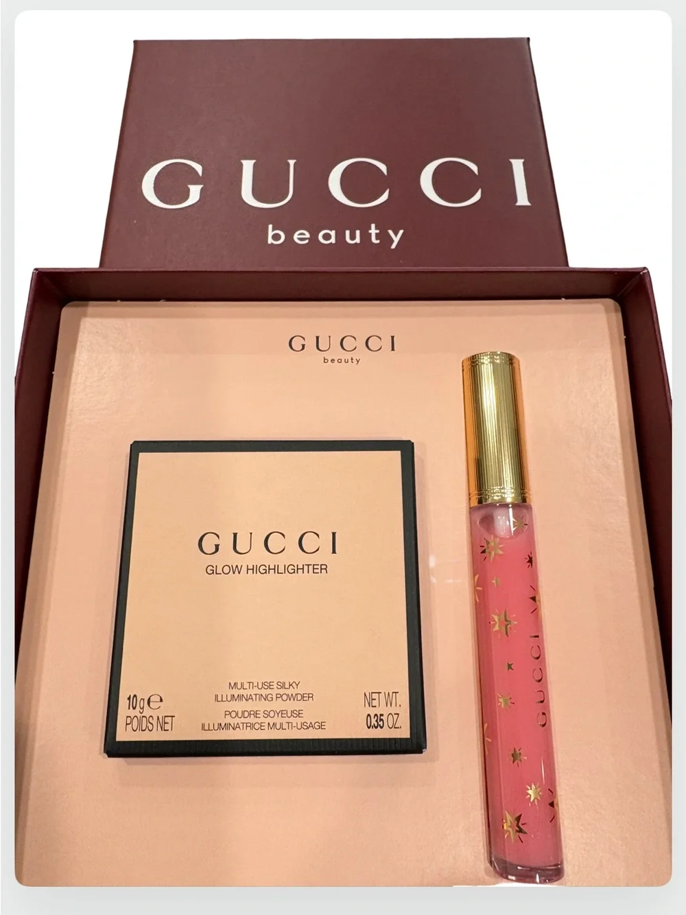 Gucci Beauty Glow Highlighter & Lip Gloss Set new in box